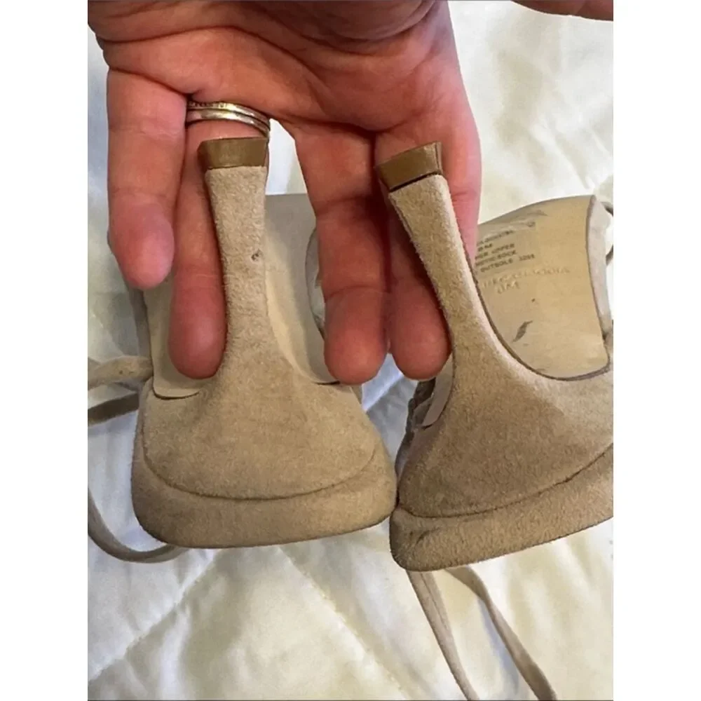 Steve Madden Locke Strappy Sandal Heels Womens 8 Square Toe Taupe Raffia Wrap